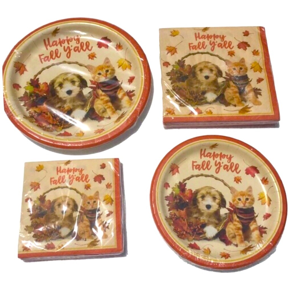 Fall Pets Paper Napkins & Plates Bundle (62pcs)